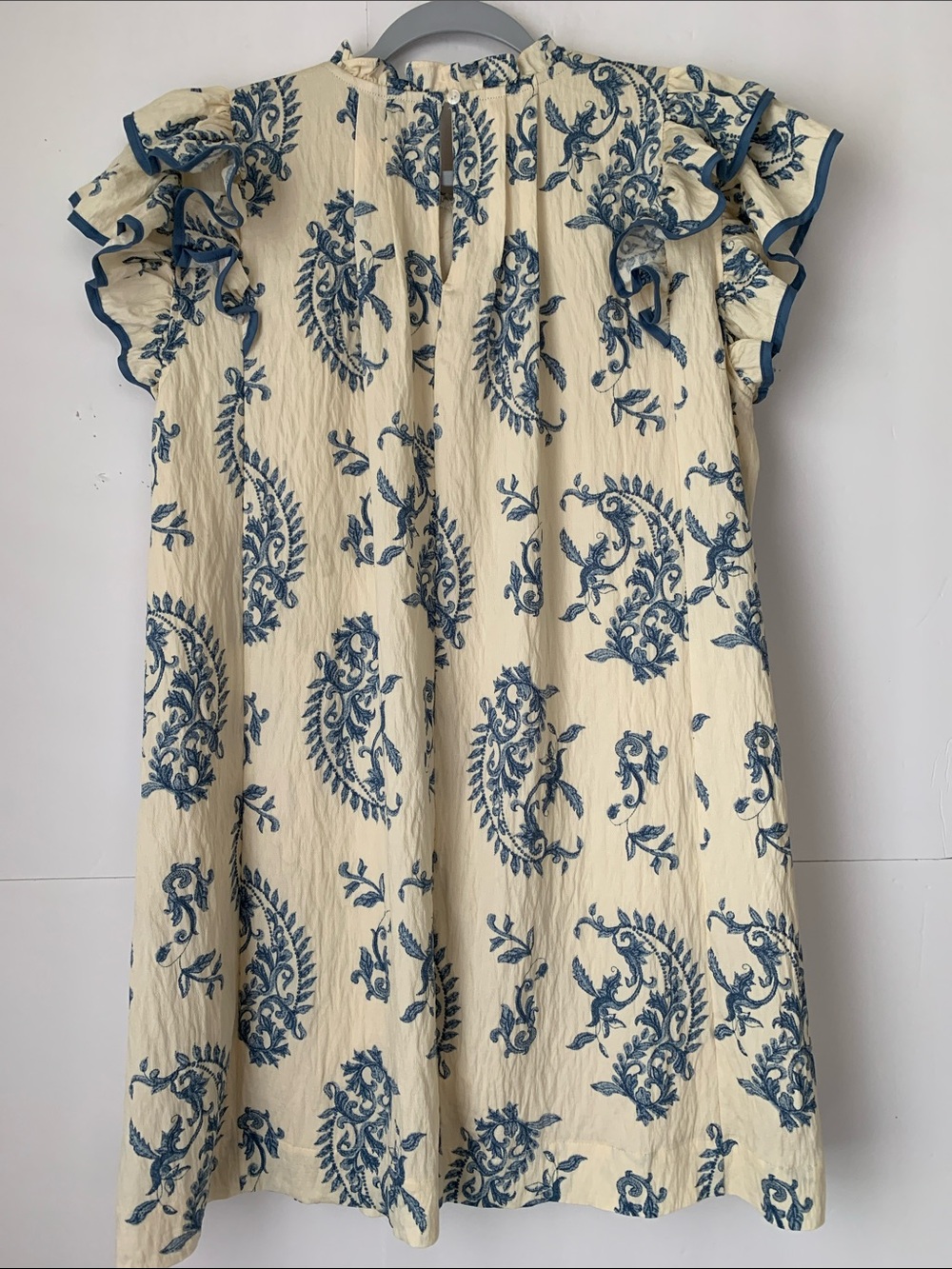 Umgee Blue Paisley Print Ruffle Flutter Sleeves Rayon Blend Dress Size M - Picture 2 of 8